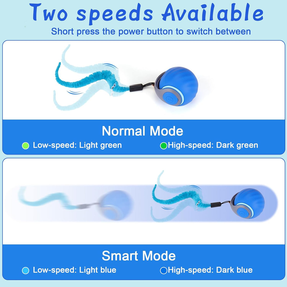 Rechargeable Interactive Cat Ball, 2 Speeds, 3 Tails, Blue - photo 4