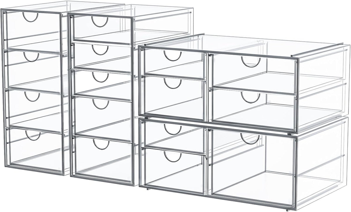 Clear 16-Drawer Desktop Makeup & Office Organizer Set