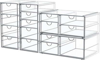 Clear 16-Drawer Desktop Makeup & Office Organizer Set