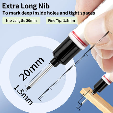 15 Pcs Long Nib Marker, 20 mm Long Head Deep Hole Marker Pens, Fine Nose Tip Deep Reach Permanent Paint Markers for Metal, Marking Pen for Drilling, Carpenter, Woodworking, Construction (Black)