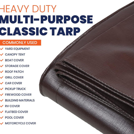 Tarpco Safety Heavy Duty 7 Mil Tarp Cover, Waterproof, UV Resistant, Rip and Tear Proof, Poly Tarpaulin with Reinforced Edges for Roof, Camping, Patio, Pool Cover, Boat (Brown/Black 24′ X 36′)