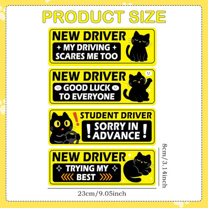 4Pcs Cat Cartoon Magnetic Car Sticker, Funny Magnetic Student Driver Signs, Not Easily Damaged by Water New Driver Accessories Supplies for Trucks & Cars