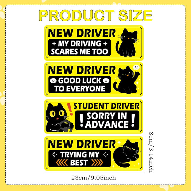 4-Piece Cat Cartoon Magnetic Student Driver Car Sticker Set