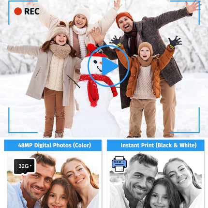 Instant Camera, Dual-Lens Kids Camera Instant Print for Boys Girls Christmas Birthday Gifts, 1080P Digital Cameras for Kids Teens with Print Paper, 32GB Card, Toddle Toy for Age 4-12 Years(Blue)