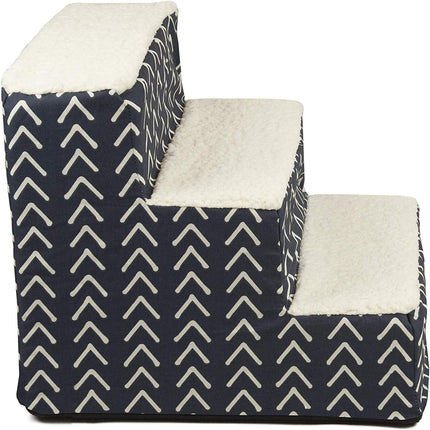 Majestic Pet 3 Step Portable Dog Stairs for Small Dogs to Get on Bed Supports 250 lbs or Less – Dog Steps for High Bed with Machine Washable Cover –Pet Stairs for Cats Boho Arrow Navy Blue
