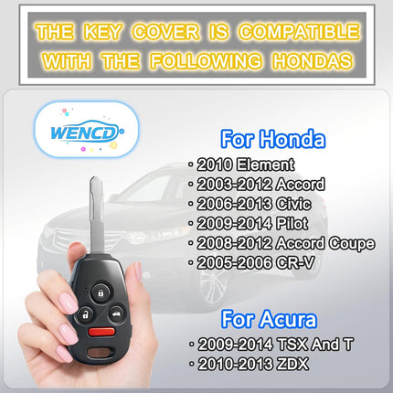 Key Fob Cover Shell Compatible with Honda Accord 2003-2012,Civic EX 2006-2013,Pilot 2009-2015,CR-V 2005-2006 - Premium Durable,Scratch-Resistant,Cutting NOT Required (Button4-Black, 1)