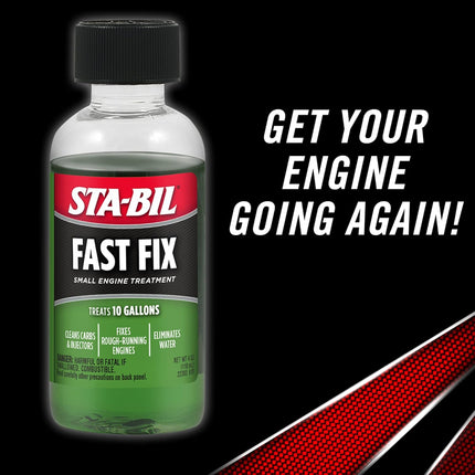 STA-BIL Fast Fix - Small Engine Treatment, Cleans Carburetors & Injectors, Fixes Rough Running Engines, Eliminates Water, Carb Cleaner & Fuel Injector Cleaner Treats Up to 10 Gallons, 4oz