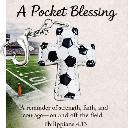 Pocket Blessing Cross Keychain, Acrylic Football Christian Key Ring, Faith Gift for Athletes and Teens