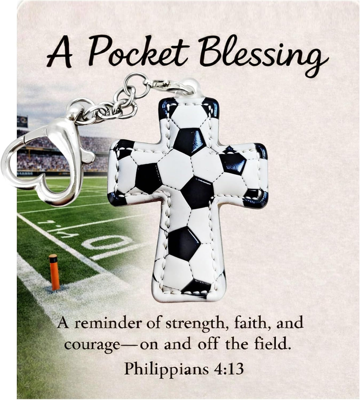Pocket Blessing Cross Keychain, Acrylic Football Christian Key Ring, Faith Gift for Athletes and Teens