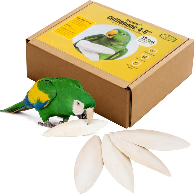 12 Pack Cuttlebone for Birds, 4-6 Inches Sun-Dried 100% Natural Calcium Supplement, 100% Pure Cuttlefish Bone for Beak Trimming, Supports Healthy Bones, Feathers & Shells