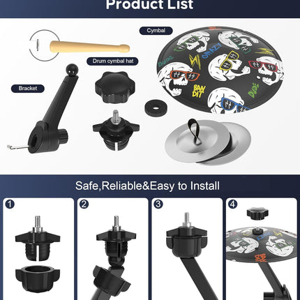 Car Cymbal Air Vent,Mini Car Drum Crash Cymbal Set with Mini Drum Stick & 2 Finger Cymbals,Fun Dashboard Instrument, Fun Gfit,Universal Fit for Most Cars (Skull)