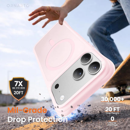 ORNARTO Magnetic for iPhone 17 Pro Max Case, 7X Military-Grade Drop Protection, Compatible with MagSafe, Slim Shockproof Translucent Matte Phone Case for iPhone 17 Pro Max 6.9", Chalk Pink