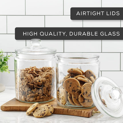 Elegant Cookie Jar. 2 Large Glass Jar With Lid. Jars for Kitchen Counter with Lids, Candy Jar, Decorative Apothecary Canisters, Half Gallon Lid Airtight