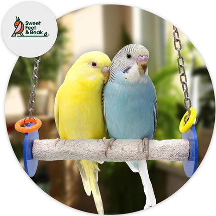 Sweet Feet and Beak Roll Bird Swing - Pumice Perch Bird Toys Trims Nails and Beaks, Safe Bird Cage Accessories for Small and Large Birds, Swinging Toys Birds Will Love, Small 7.5 Inches - Blue