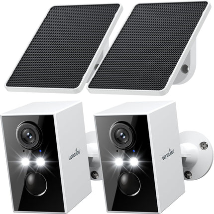 wansview Security Cameras Wireless Outdoor-2K WiFi 6 Solar Camera Outdoor Wireless for Home Security with AI Motion Detection, Color Night Vision, 2-Way Audio, 2.4GHz WiFi Only, Alexa, A1 2P White