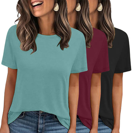 3 Pack Womens Basic T Shirts Summer Tops 2026 Short Sleeve Tees Comfy Casual Vacation Clothes