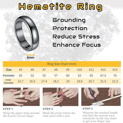 Hematite Rings for Men & Women, Unisex Healing Crystal Jewelry, Beveled Men's & Women's Black Crystal Stone Ring. Absorb Negative Energy, Anxiety Relief, Chakra Balance. Size 6-13