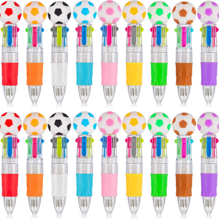 18Pcs Soccer Mini Multicolor Ballpoint Pens Cute 4-in-1 Retractable Pen Bulk for Birthday Party Classroom Student Prizes Teacher Rewards