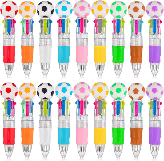 18-Piece Soccer Mini Multicolor 4-in-1 Retractable Ballpoint Pen Set