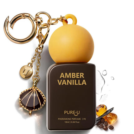 PUREU Amber Vanilla Pheromone Perfume Oil for Women, Long Lasting Extrait de Parfum Roll On with Clip-on Keychain, Alcohol Free Portable Travel Size Fragrance for Date Night & On-the-Go, 0.34 Fl OZ
