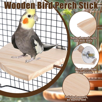 Bird Perch Platform Stand 2PCS Flat Wood Bird Platform Birds Perch Flat Stand Solid Wood Parrot Perches Platforms Natural Wooden Small Animals Cage Perches for Cages Parakeet, 6.7 Inches +5.1 Inches