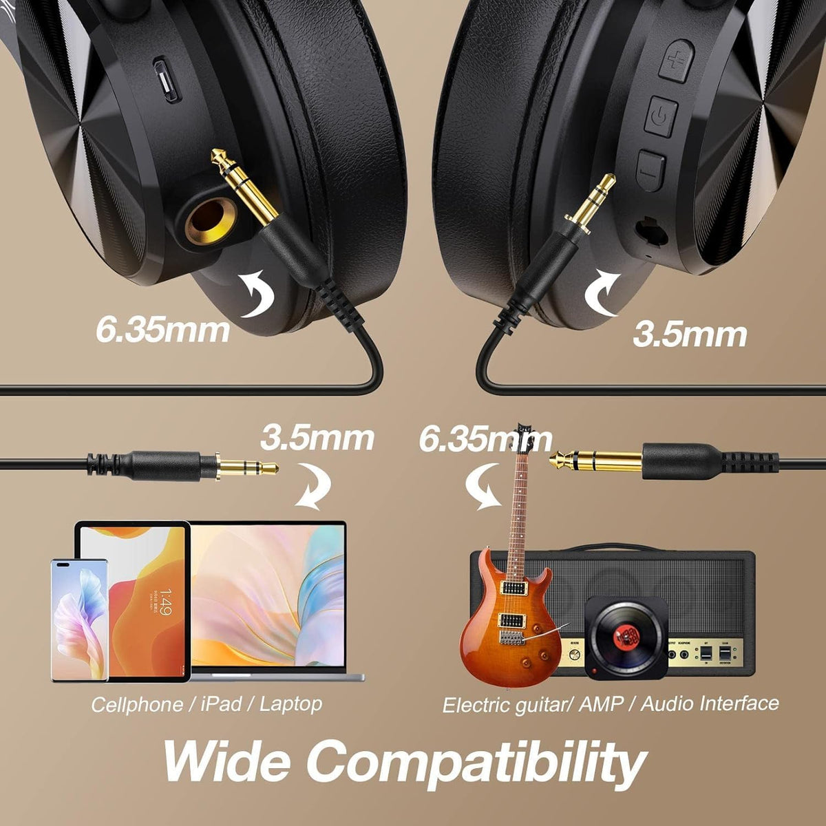 Bluetooth Over Ear Headphones, Wireless Headphones with 72H Playtime, Hi-Res, Built-in Mic, 3.5mm/6.35mm - photo 4