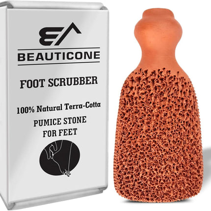 BEAUTICONE 100% Natural Terracotta Pumice Stone for Feet - Durable Callus Remover for Cracked Heels & Dead Skin - Dual Sided Foot Scrubber Pedicure Tool for Foot Care, Foot Exfoliator