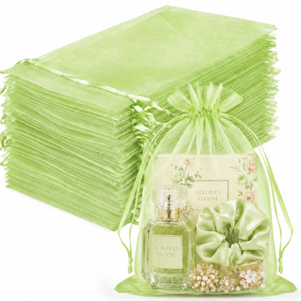 100Pcs White Organza Bags 3x4in,Small Mesh Drawstring Gift Bag