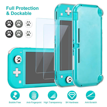 innoAura Switch Lite Case 12-in-1 Accessories Bundle for NS Switch Lite (2019), with Protective Carrying Case, Hand Strap, Screen Protector & Cute Thumb Grips, Black