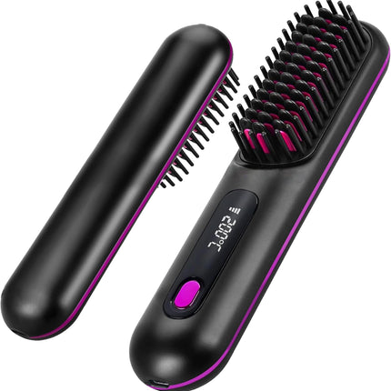 NUMOYA Go Brush Pro 2026 Upgrade Portable Cordless Hair Straightener Brush for Women (Black)