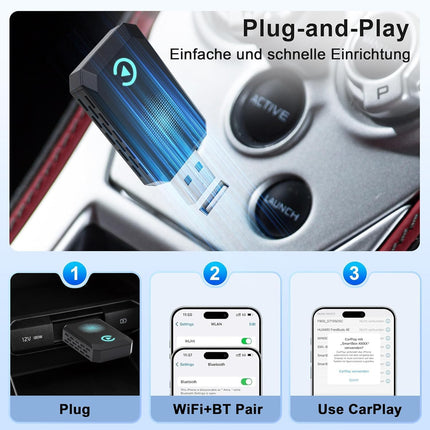 Wireless Carplay Adapter, Convert Wired to Wireless CarPlay, Compatible with A-pple CarPlay, Plug and Play, Type-C/USB, Suitable for 800+ Vehicles (Blue)