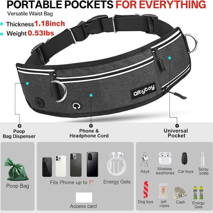 Hands Free Double Dog Leash for Two Dogs,240LB Heavy Duty Retractable with Partitioned Pouch Adjustable Waist for Walking Running Jogging Hiking Biking Training for Medium/Large(Not for＜25LBS)