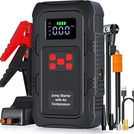 5000A Jump Starter with Air Compressor,A1 Car Jumper Starter with 150PSI Tire Inflator 12V Jump Box with LCD Display,Flashlight,Storage Case (Up 10L Gas/8L Diesel Engine