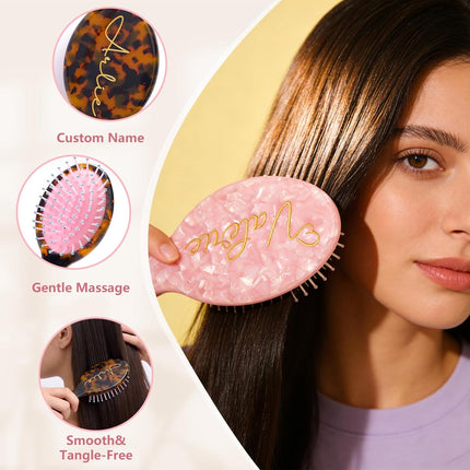 Personalized Hair Brush with Name, Custom Mini Travel Hair Brush for Women, Monogram Engraved Hair Comb Wet & Dry Styling for Girl Bridesmaid Birthday Christmas Mother's Day Valentines Gifts