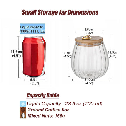 Glass Coffee Nuts Canister Airtight Jar with Bamboo Lid 23 FL OZ Small Oval