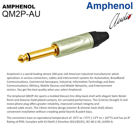 30 Foot - WBC-PRO-Guitar – 20 AWG - Low-Cap (18pF/ft) – Pro-Grade – Graphite-Based - Dual-Shielded Guitar, Bass, Instrument Cable with Amphenol QM2P-AU ¼ Inch (6.35mm) Gold TS Connectors