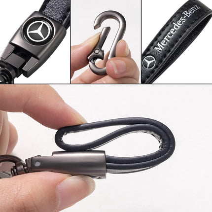 Genuine Leather Key Chain Fit for Mercedes Benz A C E S Class Series GLK CLA GLA GLC GLE CLS SLK AMG Series Keychain KeyRing for Men and Woean Accessories Black