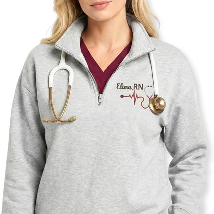 Custom Name Nurse Embroidered Quarter-Zip Sweatshirt with Title – RN Gift for Nursing Assistant or Nurse Graduation