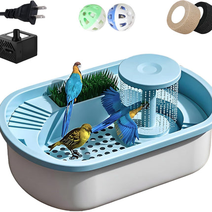 Electric Automatic Bird Bath for Cage with Pump, Indoor Large Bird Shower Fountain Bath Bowl for Parrot Parakeet Budgie Cockatiel Small Medium Pet Birds