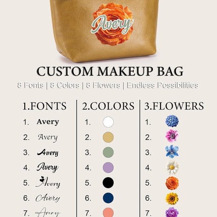Personalized Cosmetic Bag with Name | Custom Full-Grain Leather Toiletry Bag for Women | Travel & Party Makeup Organizer | Bridesmaid & Mother Gift