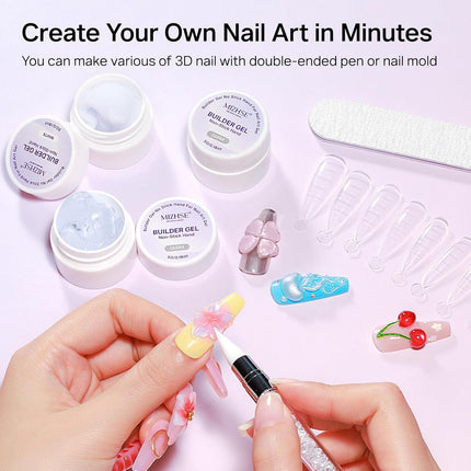 MIZHSE 3PCS 3D Sculpting Gel Nail Art, Clear White 5 in 1 Solid Builder Gel Set Hard Gel for Nails Non-Sticky U V LED Molding Building Gel with Dual Forms for Beginners DIY Salon Home DIY Manicure
