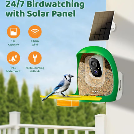 HIXX Smart Bird Feeder with Camera, AI Identify Birds & Auto Capture, 2K HD Live Camera Birdwatching with Color Night Vision for Bird Lovers Gifts (Green)