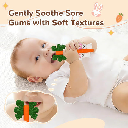 Easter Baby Teething Tube Toys, Silicone Bunny & Carrot Teether Toys for Newborns & Infants 3-6 6-12 Months, Baby's First Easter Gifts, Easter Basket Stuffers Toys for Baby Boys Girls