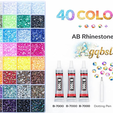 40000Pcs 40 Colors Jelly Resin Rhinestones Kit, 3mm Flatback AB Gems for Bedazzling Crafts, DIY Rhinestone Kit with 3pcs B7000 Glue, Dotting Pen & Tweezers for Clothes, Nails, Shoes, Makeup