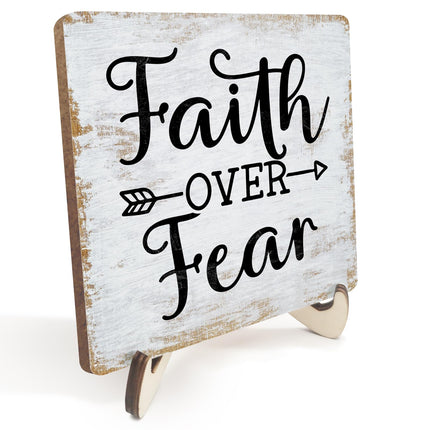Motivational Sign Rustic Desk Decor Decorative Christian Gifts Religious Bible Verse Faith Decoration for Home Coffee Shop Office Table Shelf Tiered Tray Plaque with Wood Stand
