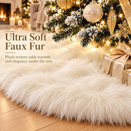 48 Inch Faux Fur Christmas Tree Skirt White Plush Skirt for Merry Christmas Party Christmas Tree Decoration