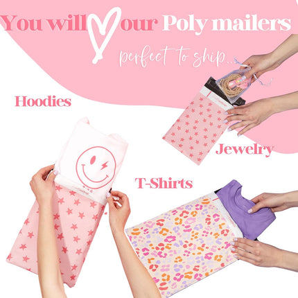 Pretty Package Store 14.5x19 Designer Poly Mailer 100 Pack Heavy Duty Waterproof Self Seal Shipping Bags for Small Business Large Mailing Envelopes Bulk Tear Resistant Packaging Pink Orange Leopard