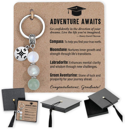 2026 Graduation Gifts Her Him - Class of 2026 Keychain with Moonstone Labradorite Crystals & Compass Charm 