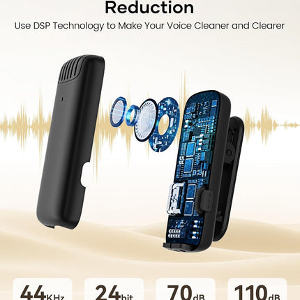 Wireless Lavalier Microphone for iPhone iPad Android with Charging Case,Lapel Mic with Noise Reduction,36H Battery Life, 135ft Range, Mini Microphone for Video Recording,YouTube,Vlog,Live Streaming