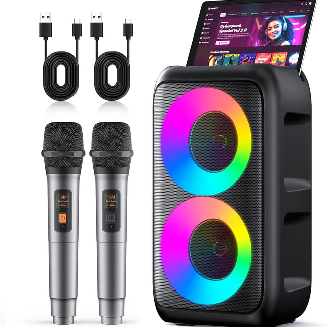 Portable Bluetooth Karaoke Machine with 2 Wireless Microphones